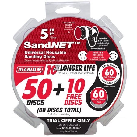 DIABLO SandNet 5 in. Ceramic Blend Hook and Lock Sanding Disc 60 Grit Coarse 50 pk DND050060H60P